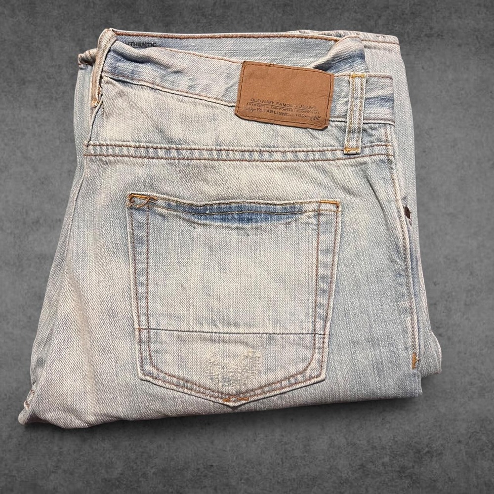 Old Navy Y2K Vintage Denim Bootcut Jeans Light Wash Blue Mens 33x32 Distressed